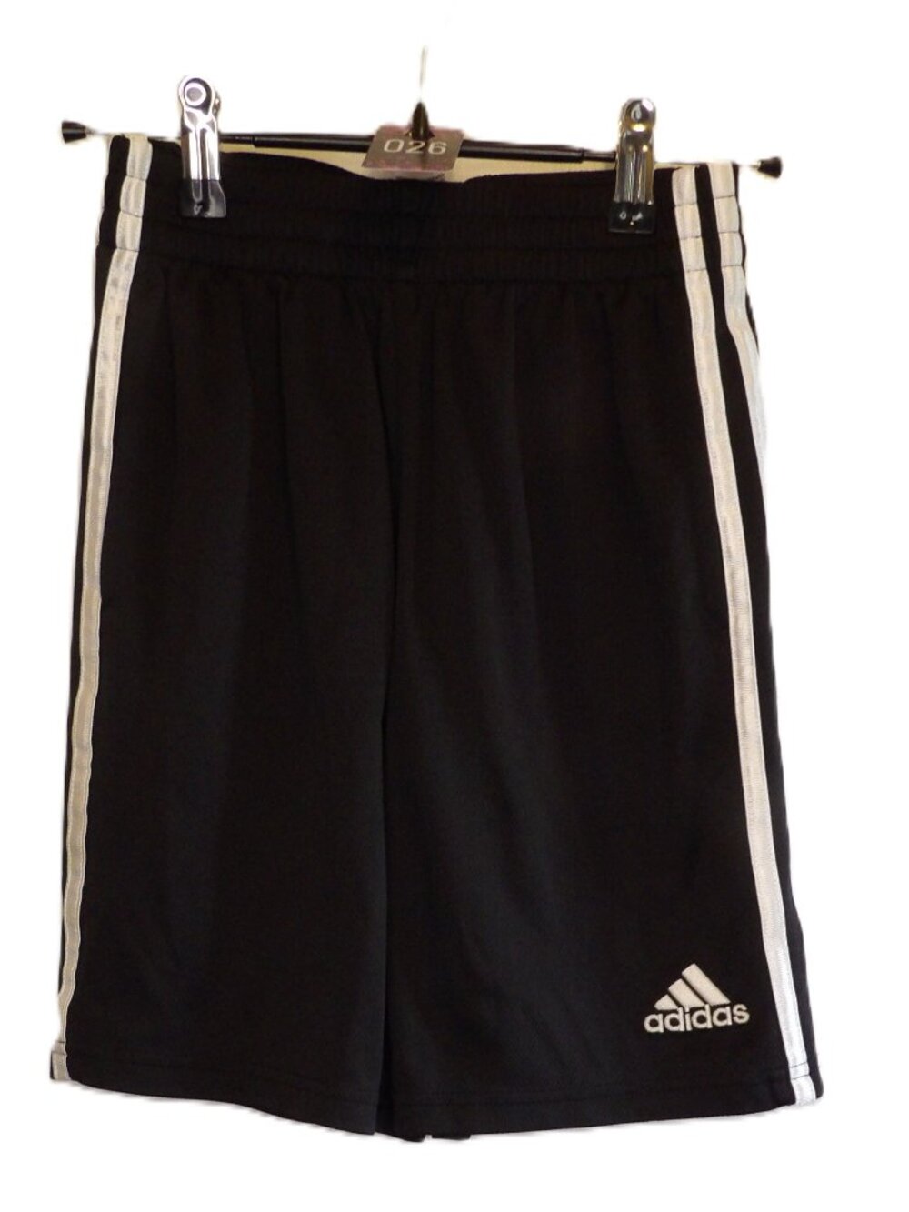 Adidas, Black and white striped athletic shorts (Boy's 10/12)